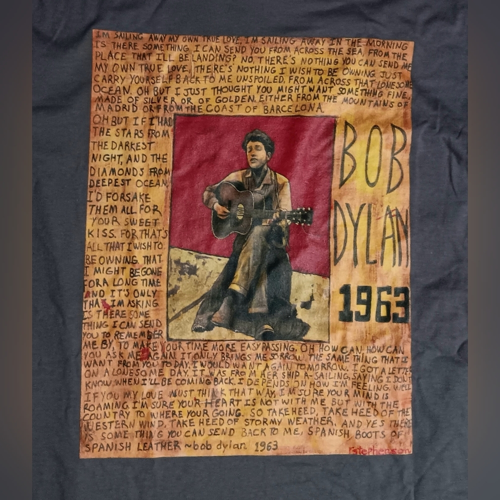 Bob dylan Boots of Spanish Leather t-shirt NEW nwot lyrics hippie rock pot peace